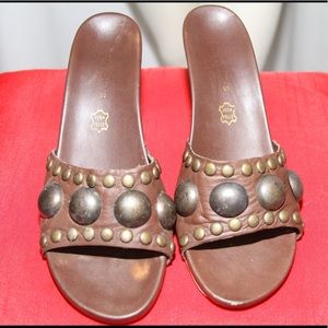 CINDY SAYS TAN BRONZE WEDGE SLIDES MADE IN ITALY